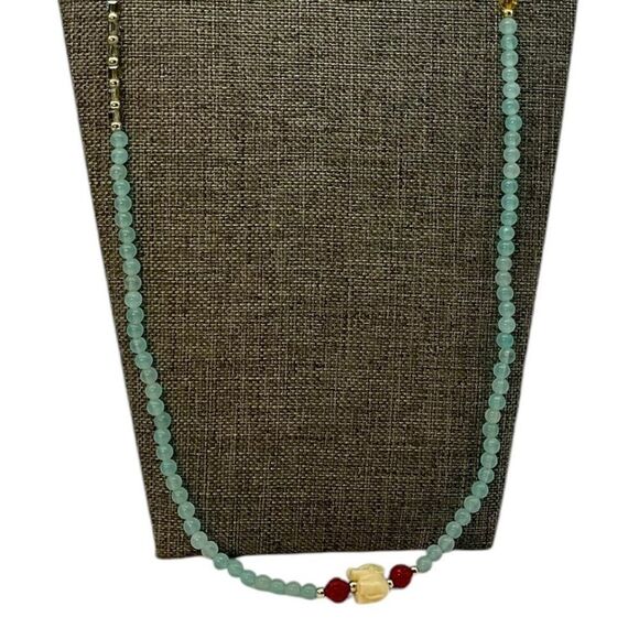 Gemstone Blue Beryl Flourite Crystal Elephant Natural Gem Necklace Bracelet 28” - Picture 4 of 5